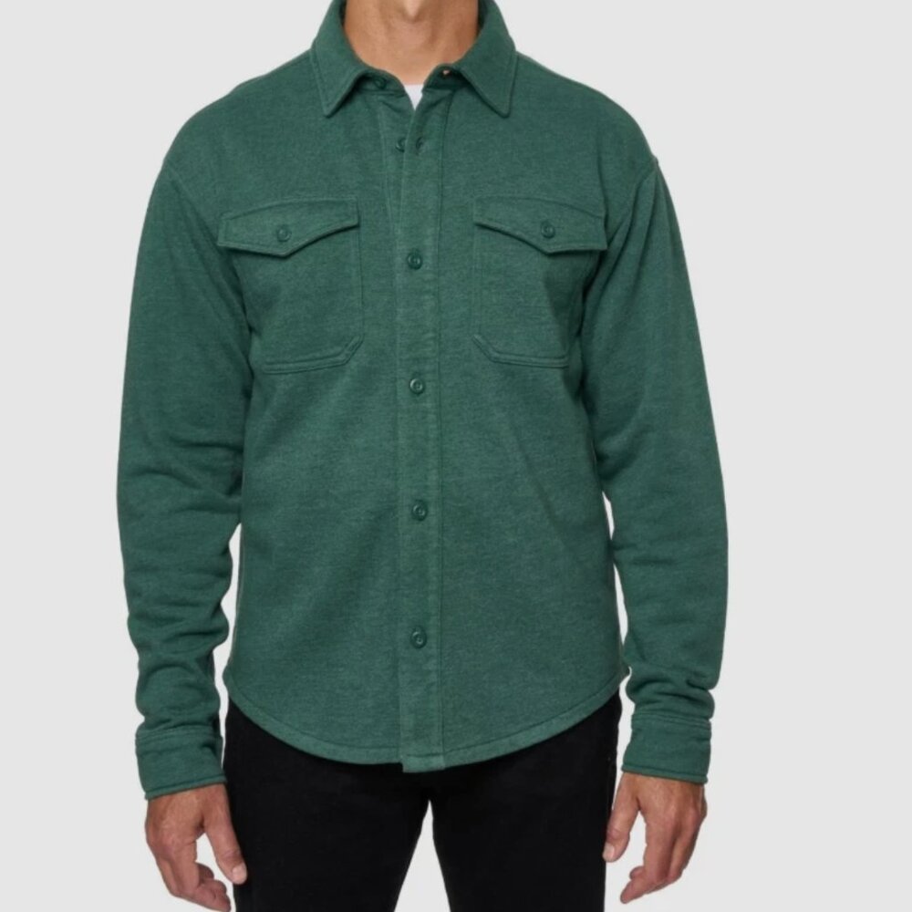 Lazer Mens Relaxed Fit Button Front Burnt Fleece Shirt Jacket Deep Emerald S